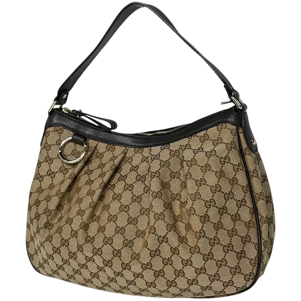 Gucci GG Sukey Shoulder Bag Hobo Canvas Beige Cream Brown